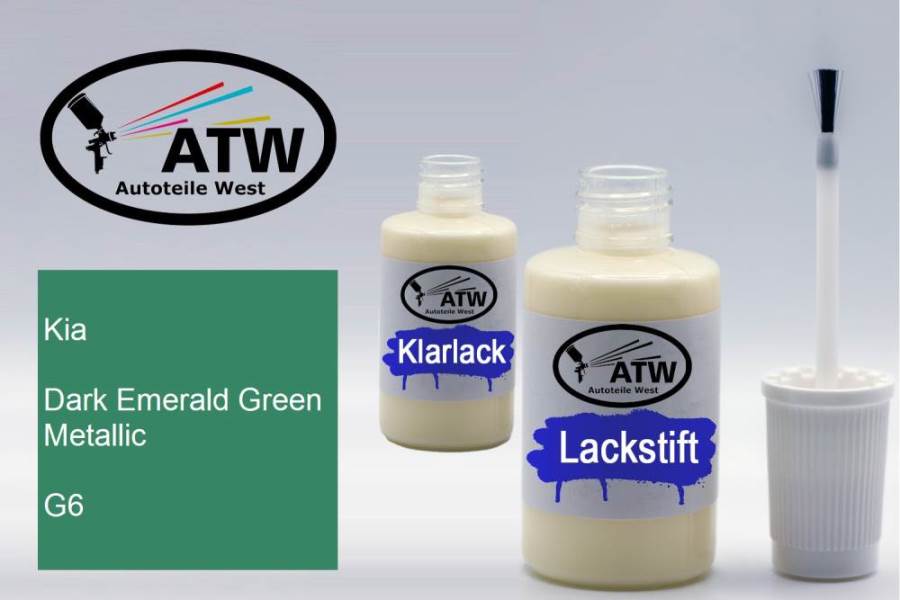 Kia, Dark Emerald Green Metallic, G6: 20ml Lackstift + 20ml Klarlack - Set, von ATW Autoteile West.